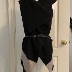 NWT JOIE "Ligiere Belted" Drape Wrap Vest 100% Wool Brown/Black Small